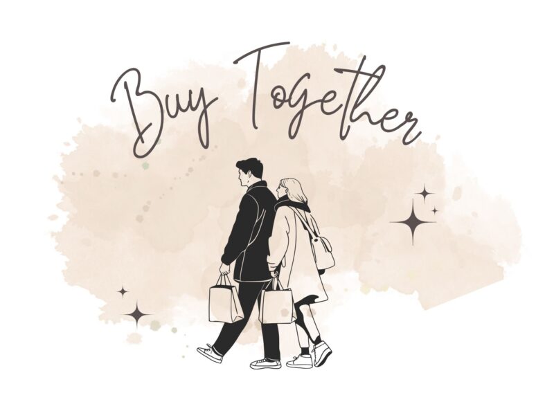 『Buy Together』の文字が入った、仲良く買い物をするカップルのイラスト